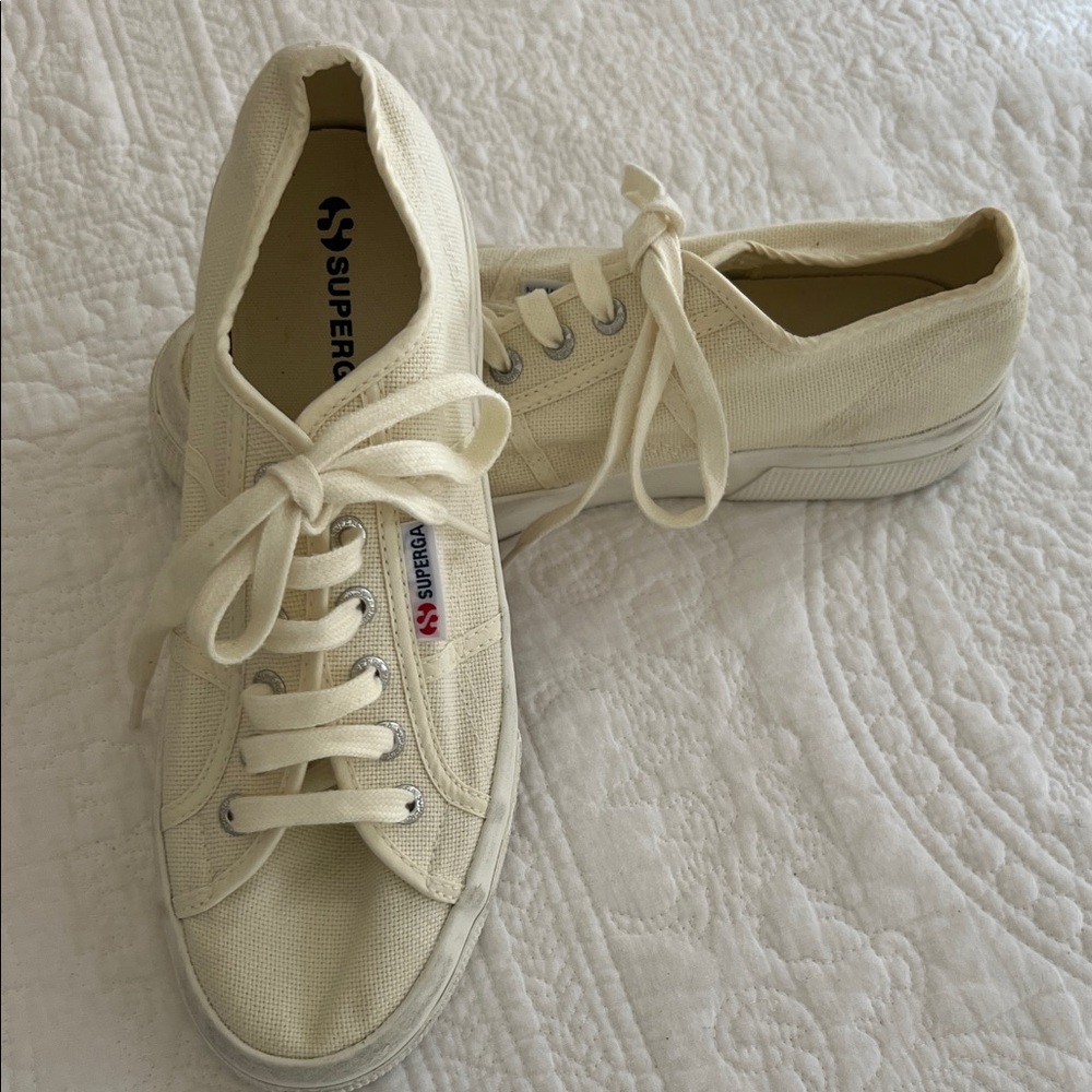 Superga Off-White Canvas Lace-Up Sneakers